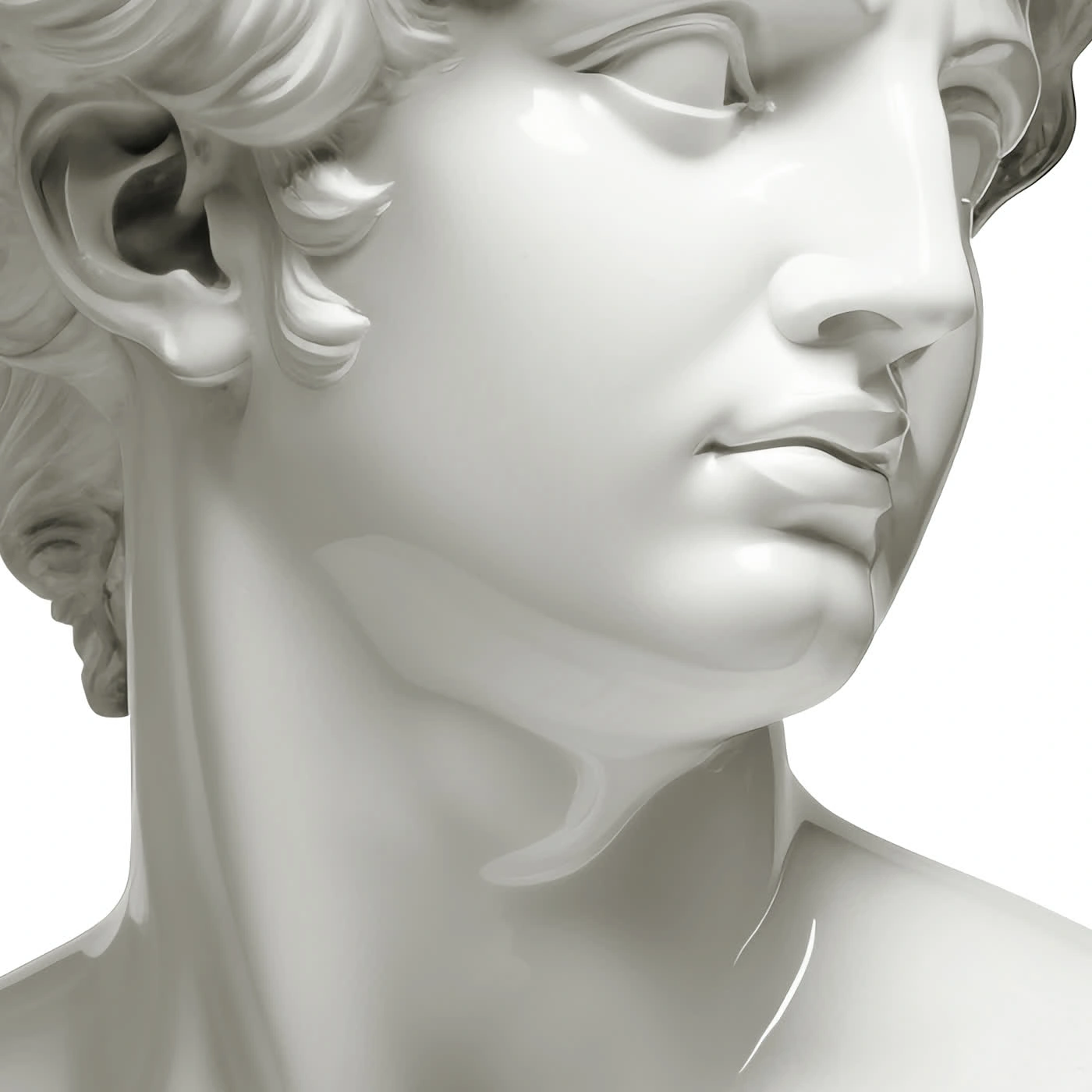 A classical bust, brand-new — wisdom as the brand's face