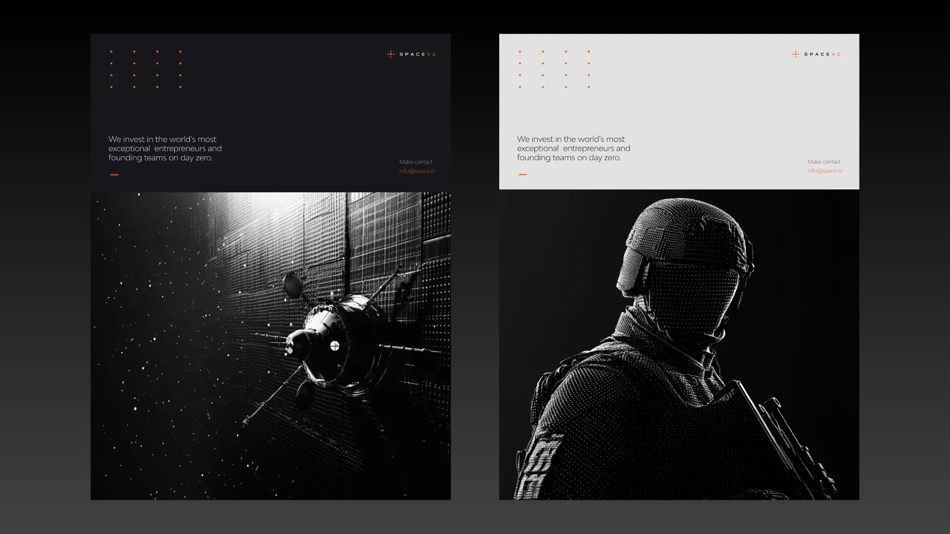 Brand statement — the fund's thesis paired with mission-grade imagery